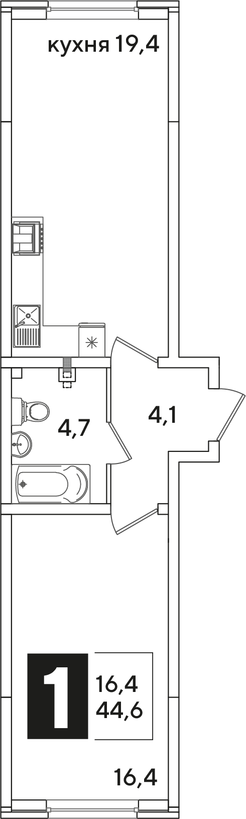 Планировка Студия в ЖК «Самолет»
