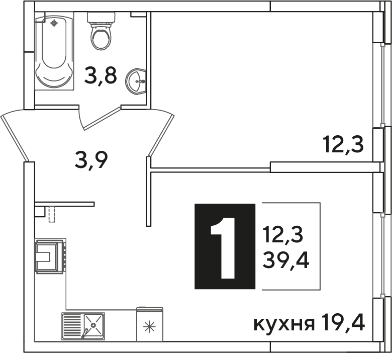 Планировка 3-комн. в ЖК «Самолет»