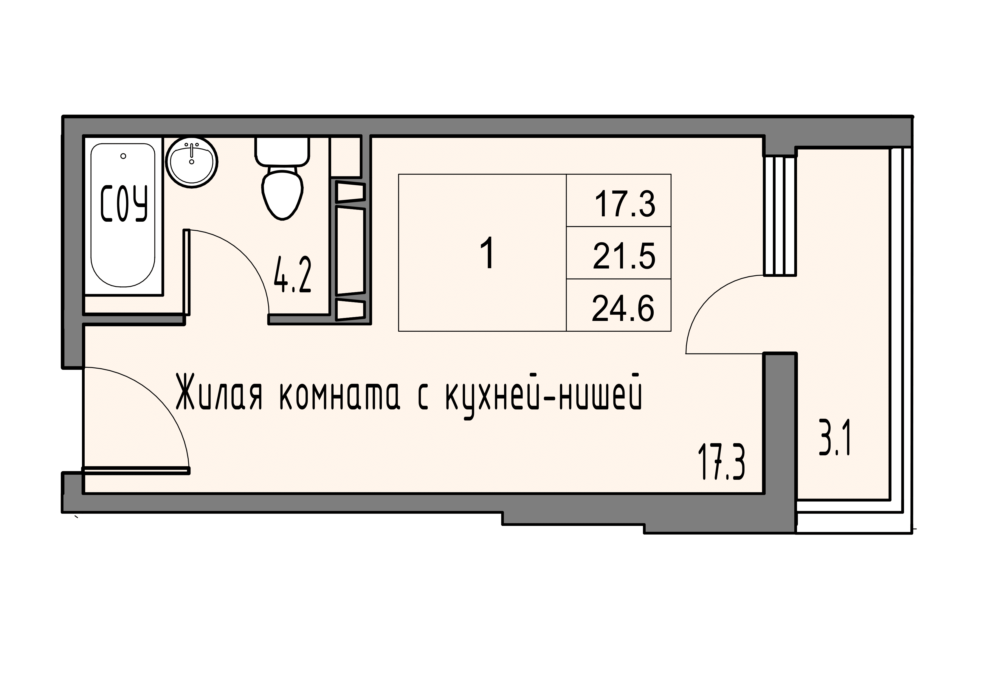 Планировка Студия в ЖК «GRAY»