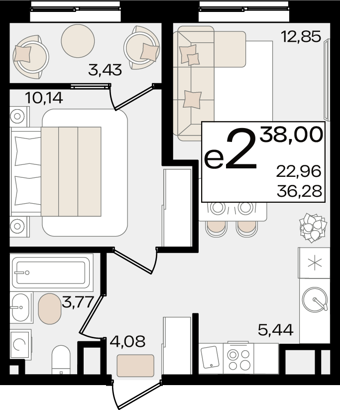 Планировка 1-комн. в ЖК «Патрики»