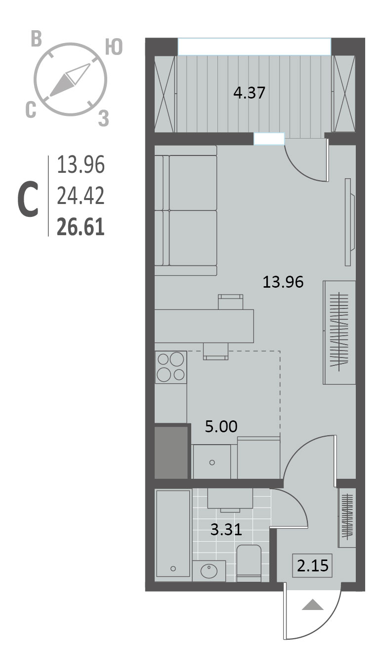 Планировка Студия в ЖК «Краснознаменная»