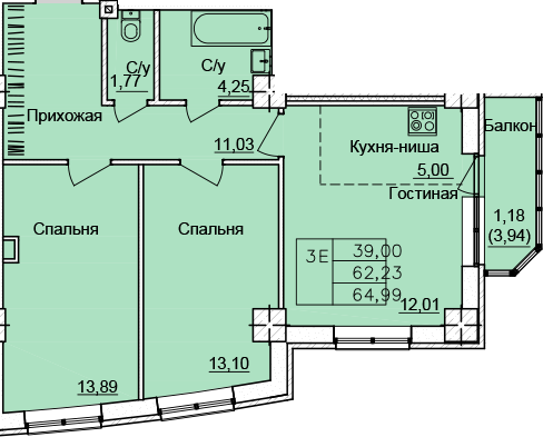 Планировка Студия в ЖК «Созвездие»