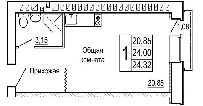 Планировка Студия в ЖК «Сиреневый квартал»