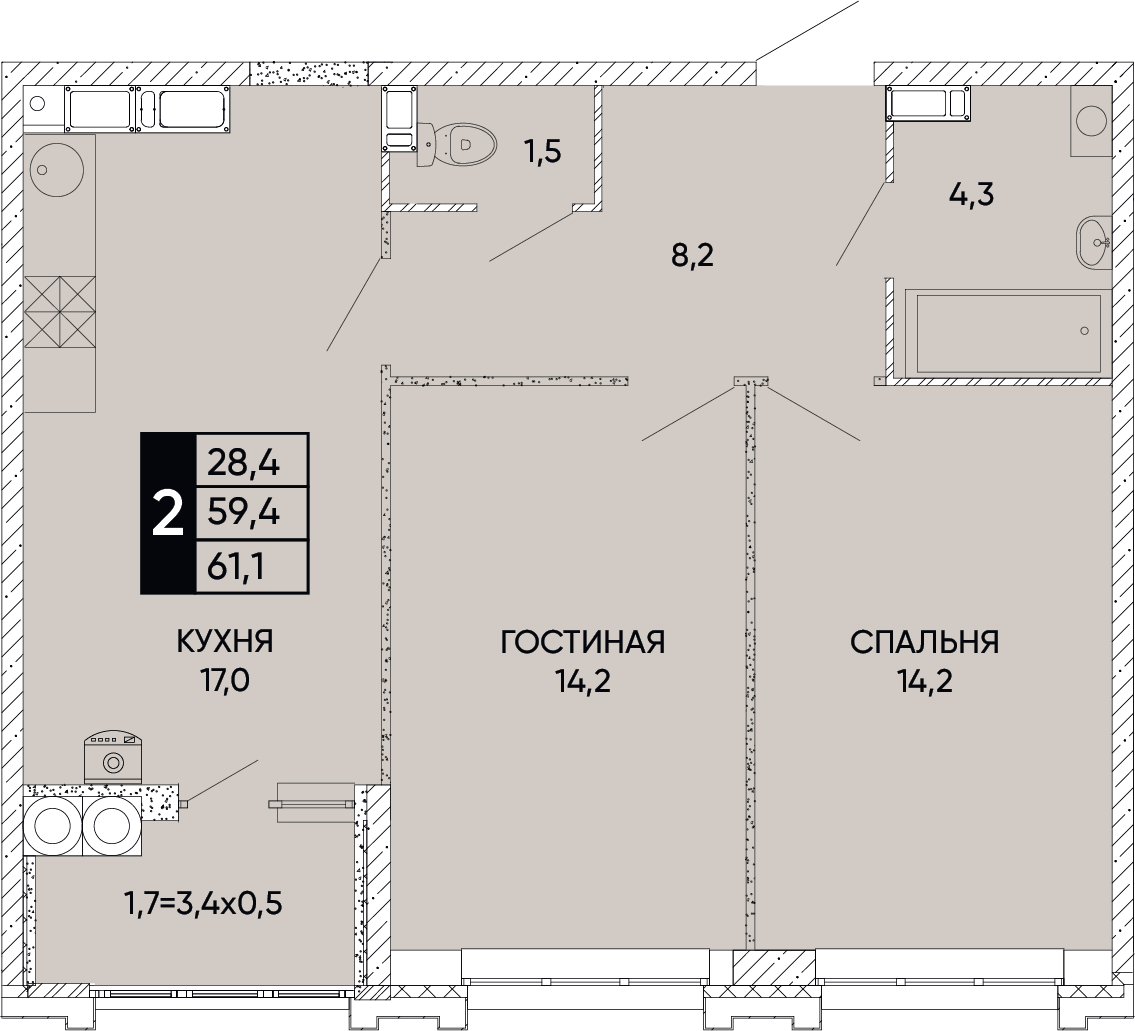 Планировка 1-комн. в ЖК «Левобережье»