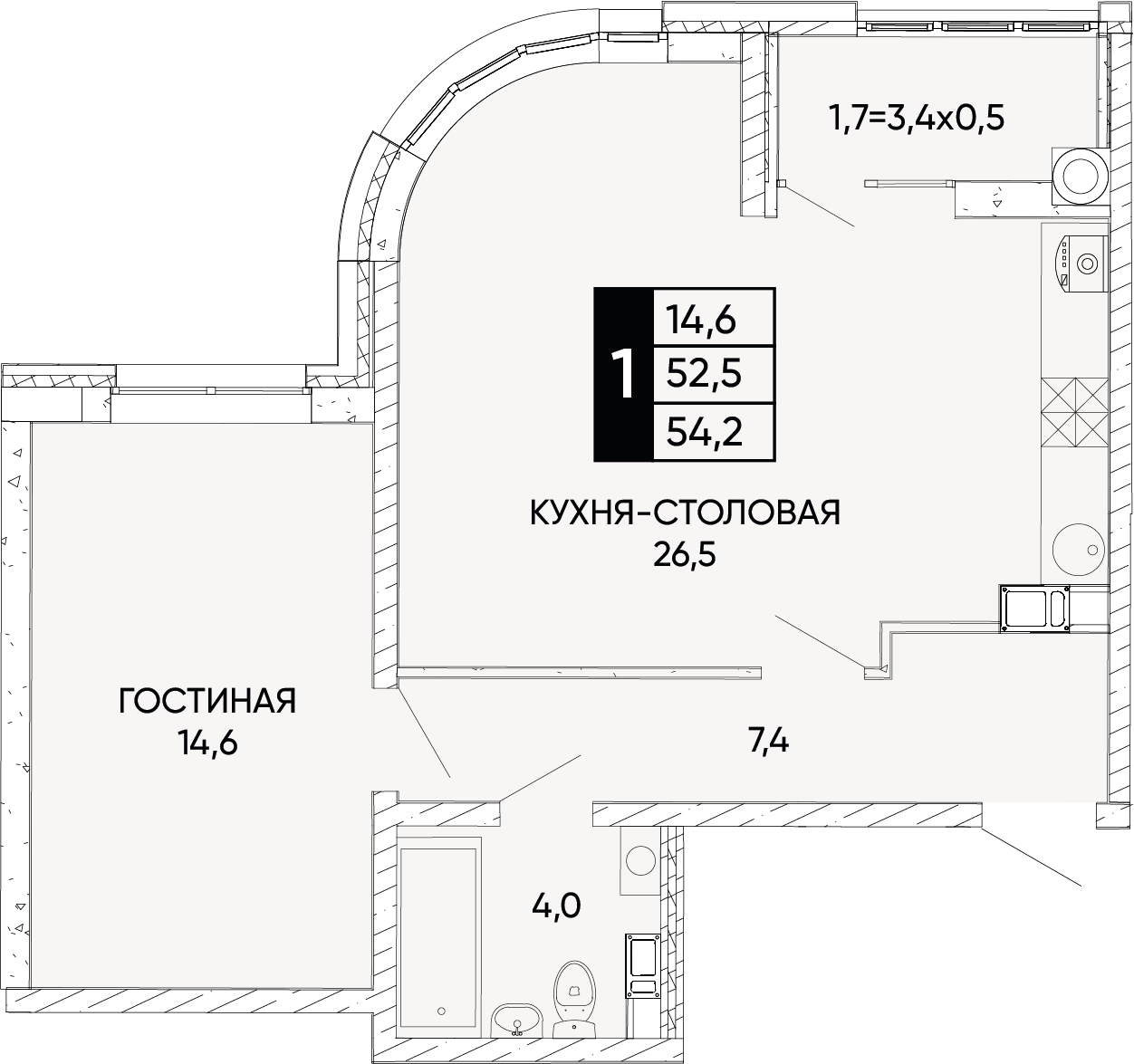 Планировка Студия в ЖК «Левобережье»