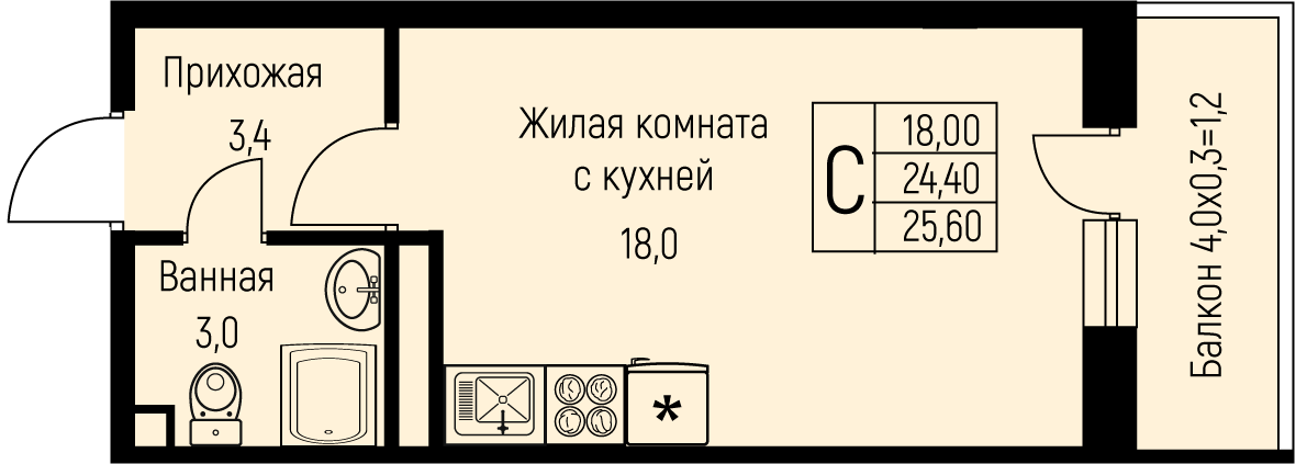 Планировка Студия в ЖК «Nova Vita»