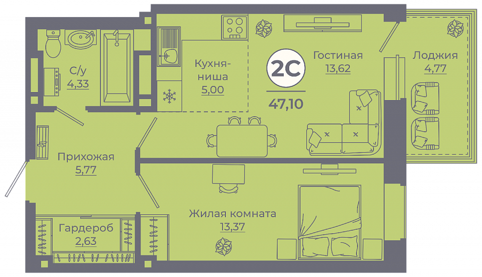 Планировка Студия в ЖК «Сокольники»