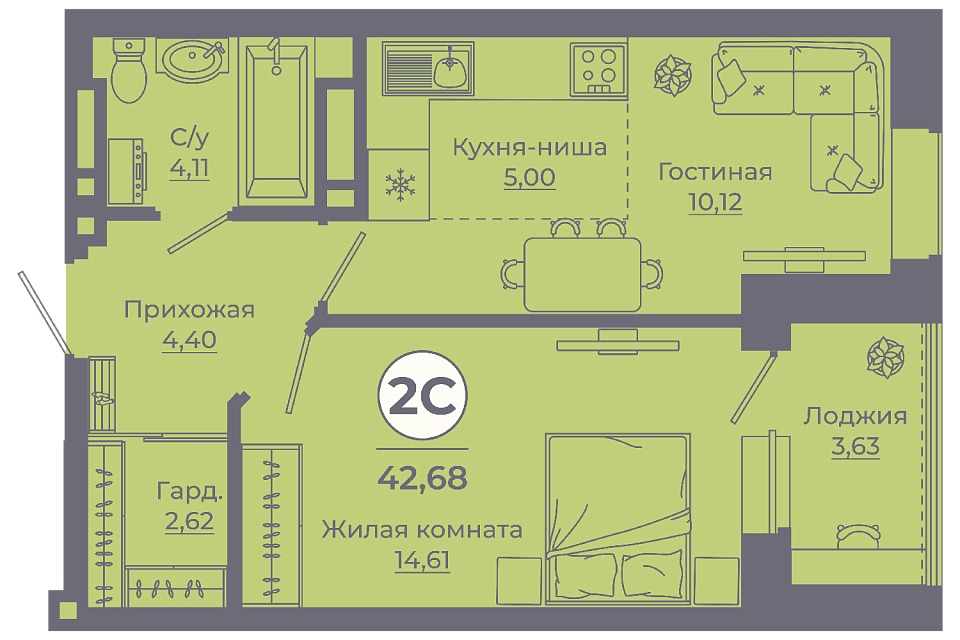 Планировка Студия в ЖК «Сокольники»