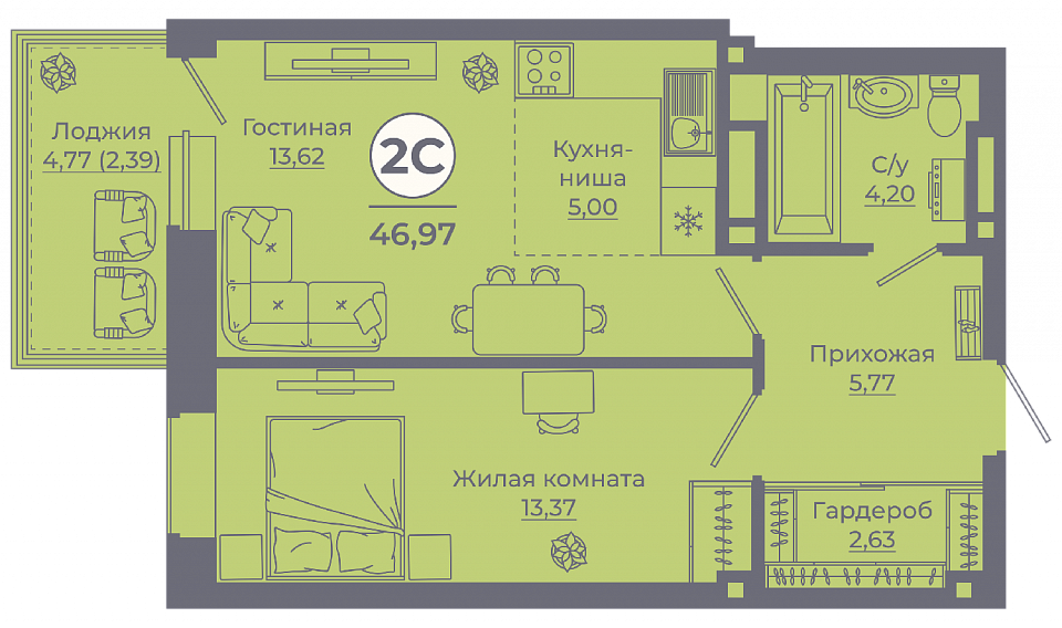 Планировка Студия в ЖК «Сокольники»