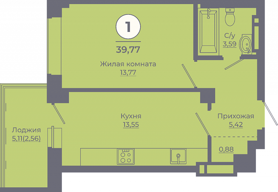 Планировка 1-комн. в ЖК «Сокольники»
