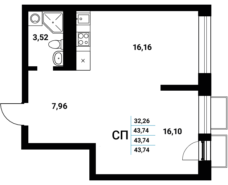 Планировка Студия в ЖК «Z-town»