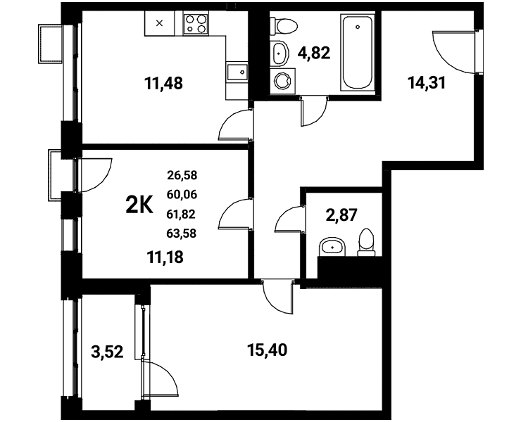 Планировка 2-комн. в ЖК «Z-town»