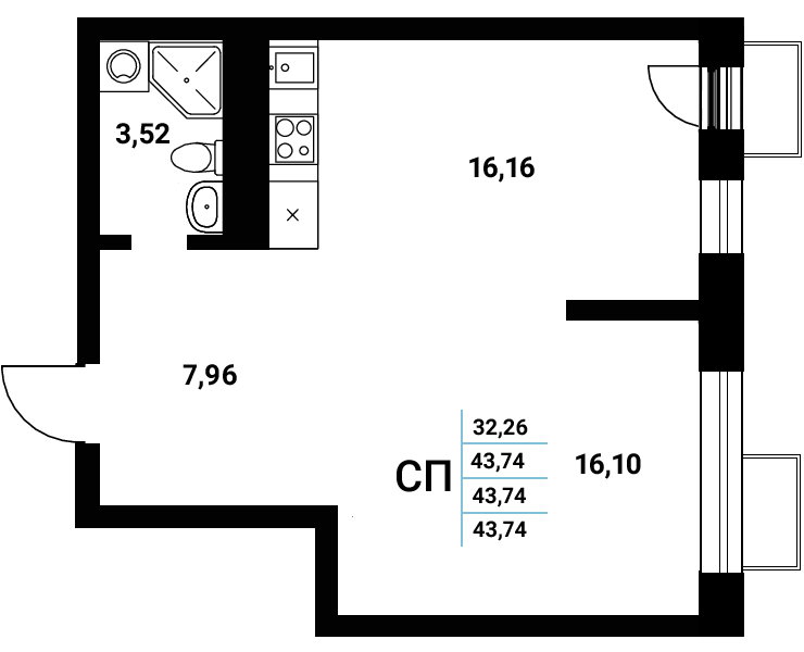 Планировка Студия в ЖК «Z-town»