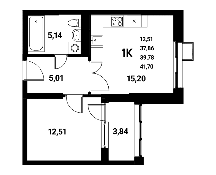 Планировка 1-комн. в ЖК «Z-town»