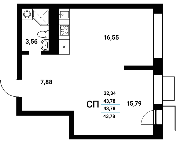 Планировка Студия в ЖК «Z-town»