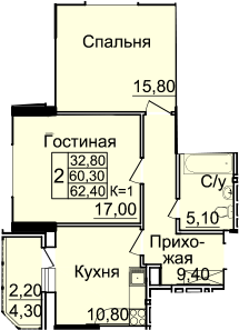 Планировка 2-комн. в ЖК «Созвездие»
