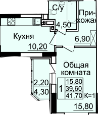Планировка 1-комн. в ЖК «Созвездие»