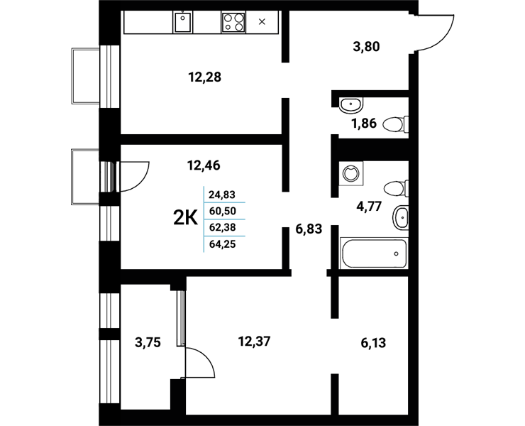 Планировка 2-комн. в ЖК «Z-town»