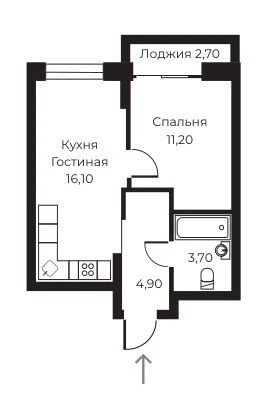 Планировка 1-комн. в ЖК «Пломбир»