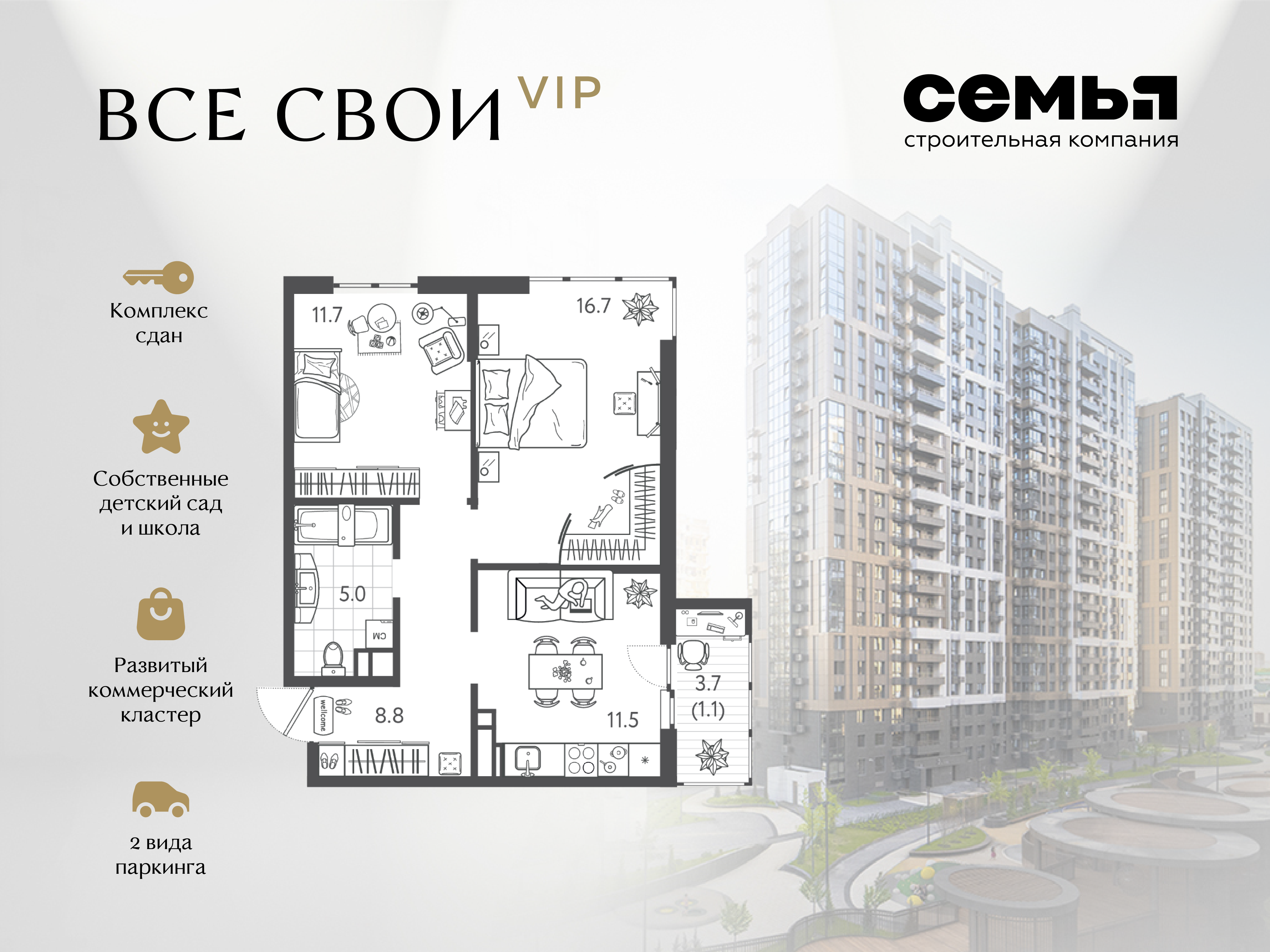 Планировка 2-комн. в ЖК «Все свои»