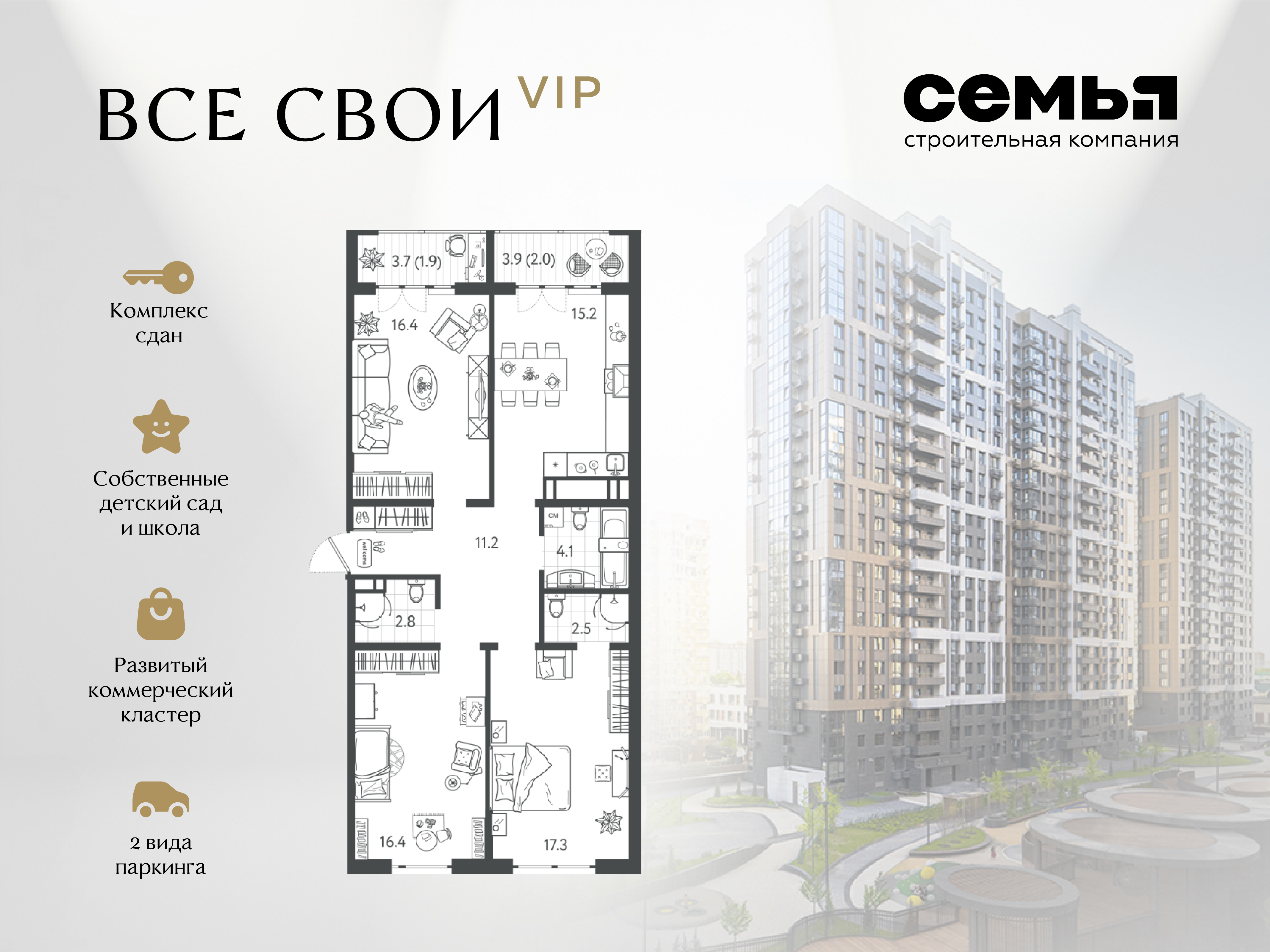 Планировка 3-комн. в ЖК «Все свои»