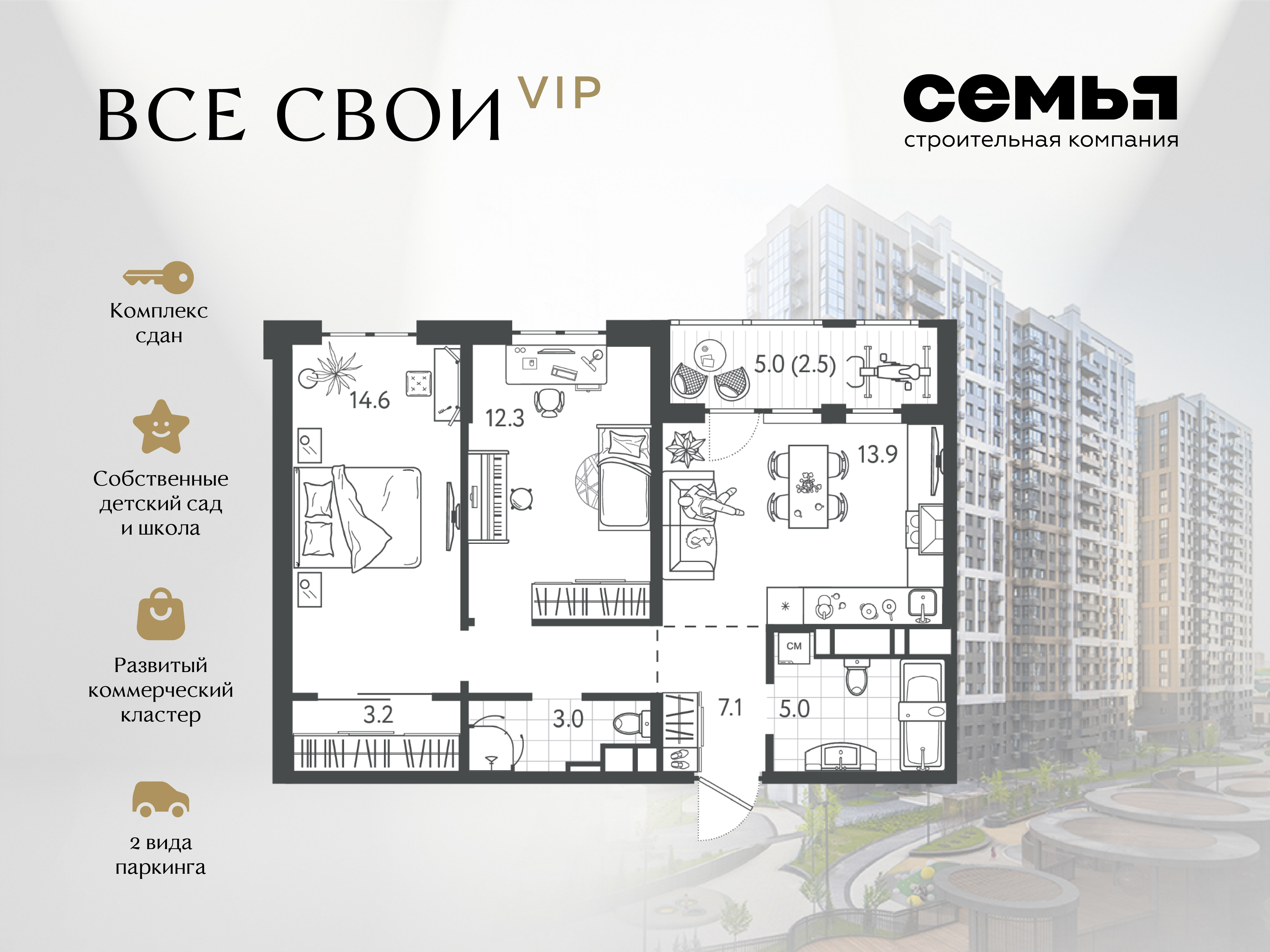 Планировка Студия в ЖК «Все свои»