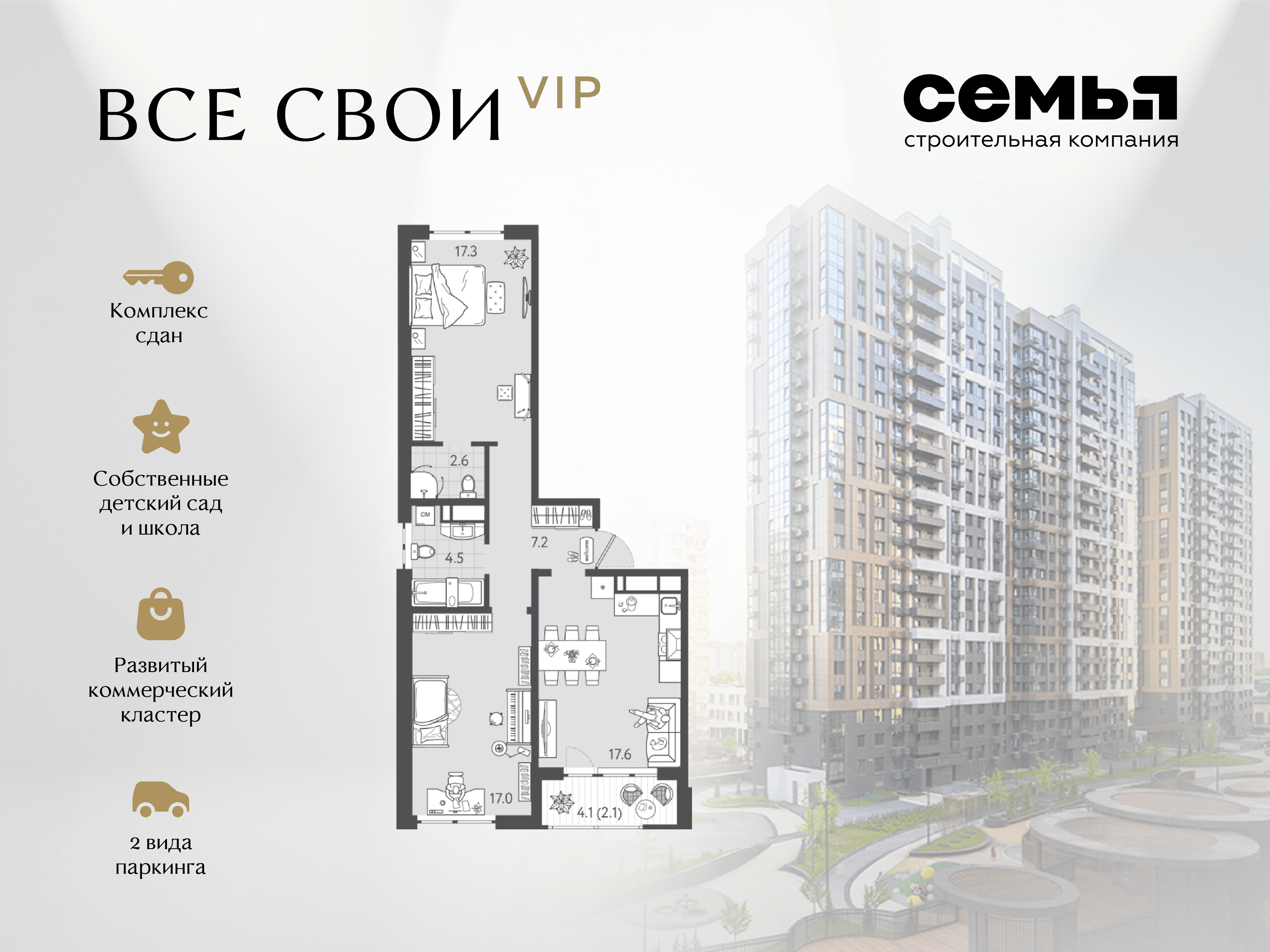 Планировка 2-комн. в ЖК «Все свои»
