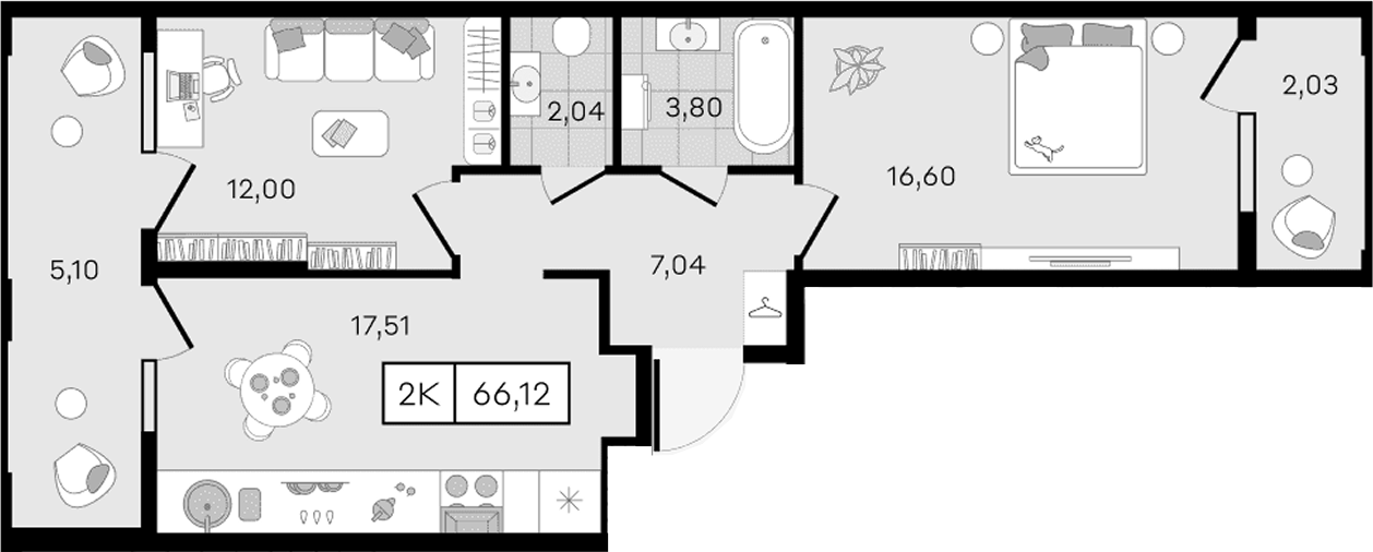 Планировка 2-комн. в ЖК «Новые сезоны 2»