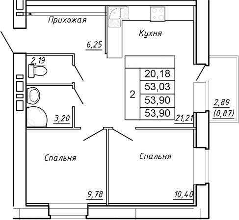 Планировка Студия в ЖК «Сиреневый квартал»