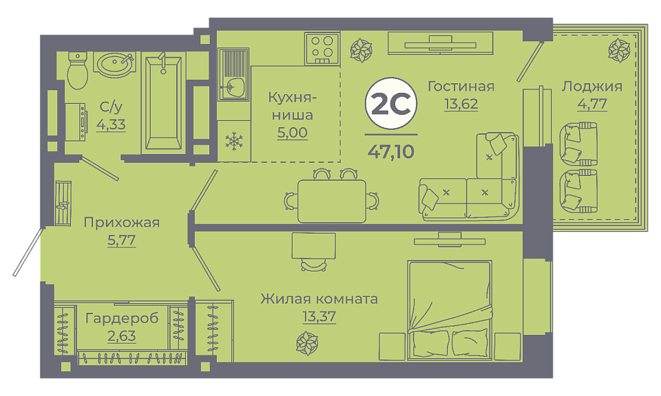 Планировка Студия в ЖК «Сокольники»