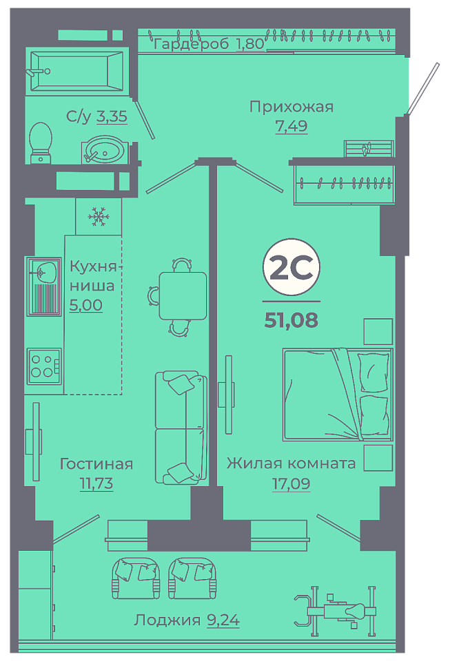Планировка Студия в ЖК «Сокольники»