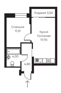 Планировка 1-комн. в ЖК «Пломбир»