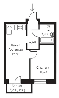 Планировка 1-комн. в ЖК «Пломбир»