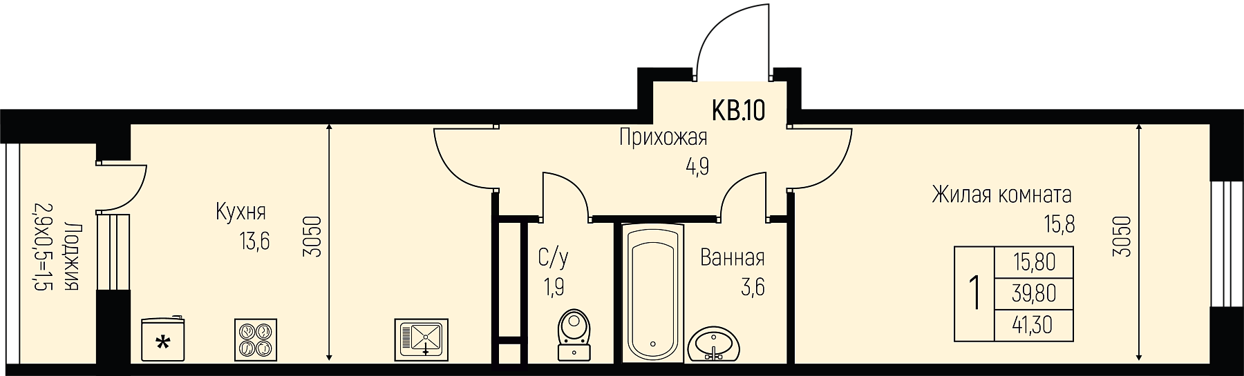 Планировка 1-комн. в ЖК «Nova Vita»