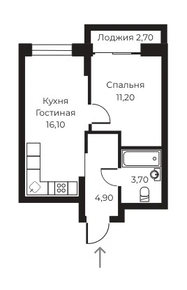 Планировка 1-комн. в ЖК «Пломбир»