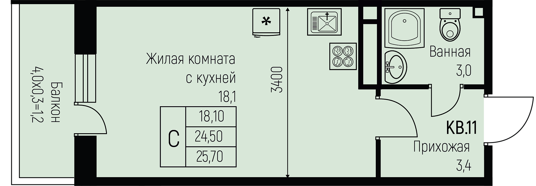 Планировка Студия в ЖК «Nova Vita»