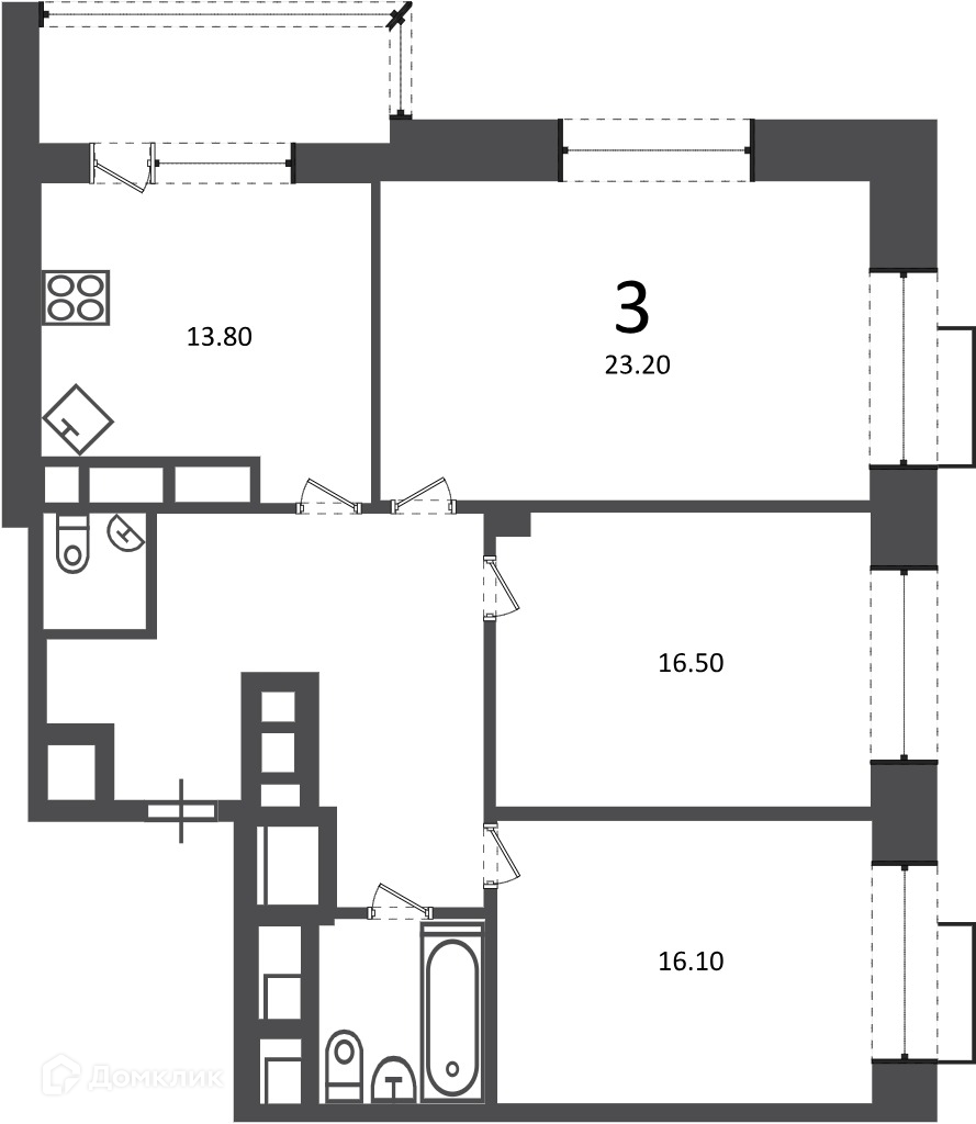 Планировка 3-комн. в ЖК «Клинская ул., д. 2А (Московские кварталы)»
