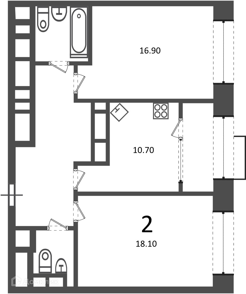 Планировка 2-комн. в ЖК «Клинская ул., д. 2А (Московские кварталы)»