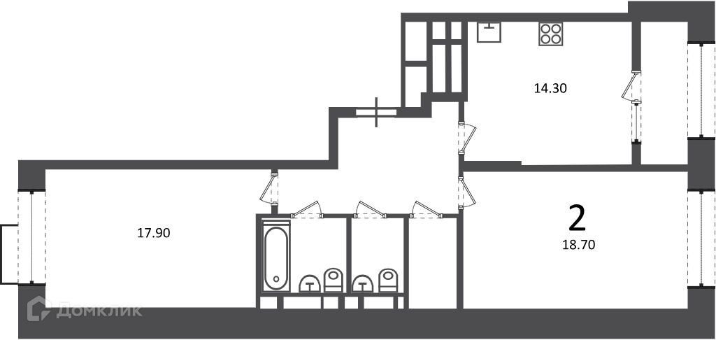 Планировка 2-комн. в ЖК «Клинская ул., д. 2А (Московские кварталы)»