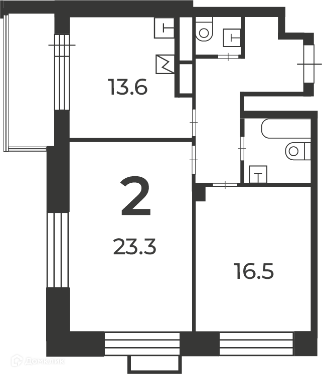 Планировка 2-комн. в ЖК «Клинская ул., д. 2А (Московские кварталы)»