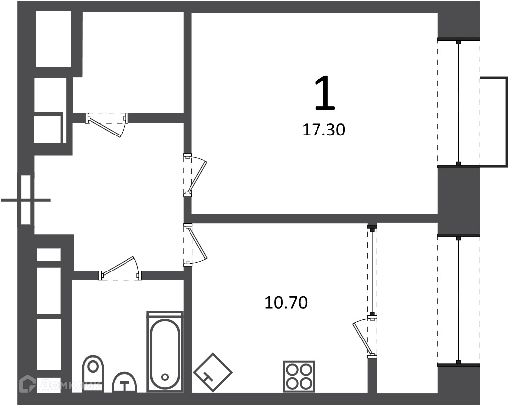 Планировка 1-комн. в ЖК «Клинская ул., д. 2А (Московские кварталы)»