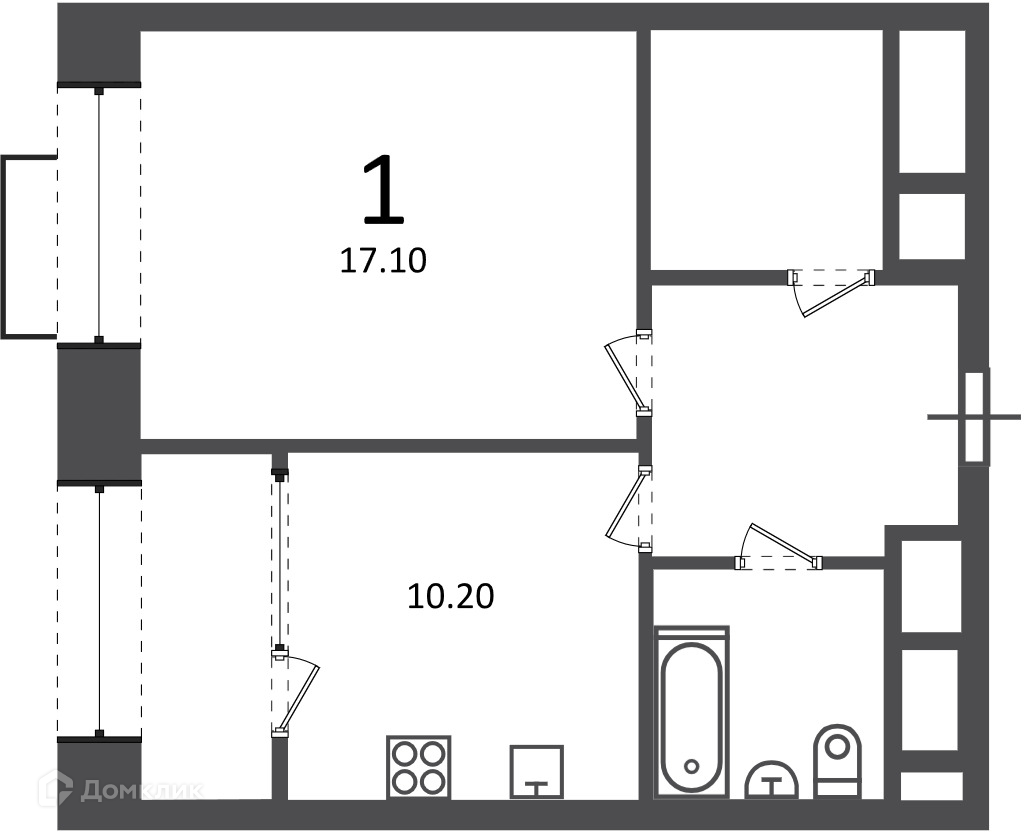 Планировка 1-комн. в ЖК «Клинская ул., д. 2А (Московские кварталы)»