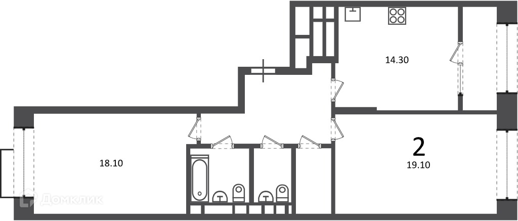 Планировка 2-комн. в ЖК «Клинская ул., д. 2А (Московские кварталы)»