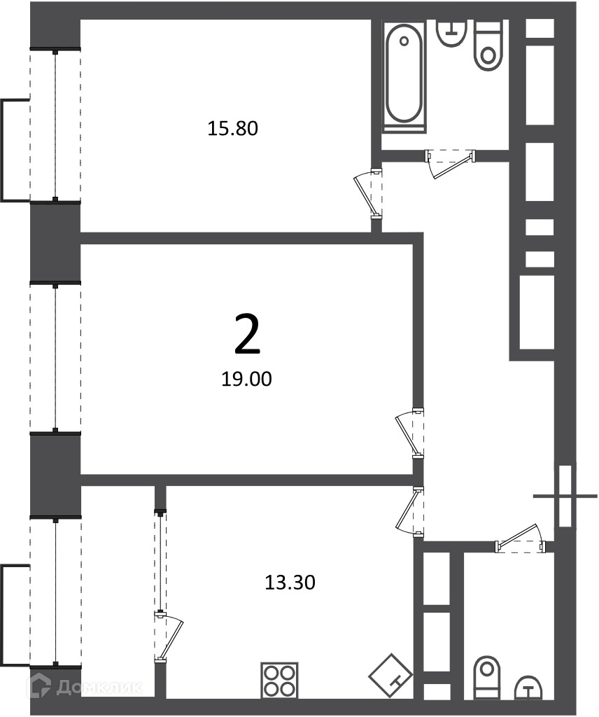 Планировка 2-комн. в ЖК «Клинская ул., д. 2А (Московские кварталы)»