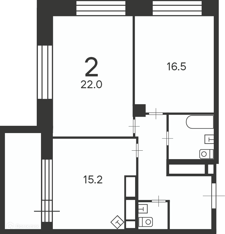 Планировка 2-комн. в ЖК «Клинская ул., д. 2А (Московские кварталы)»