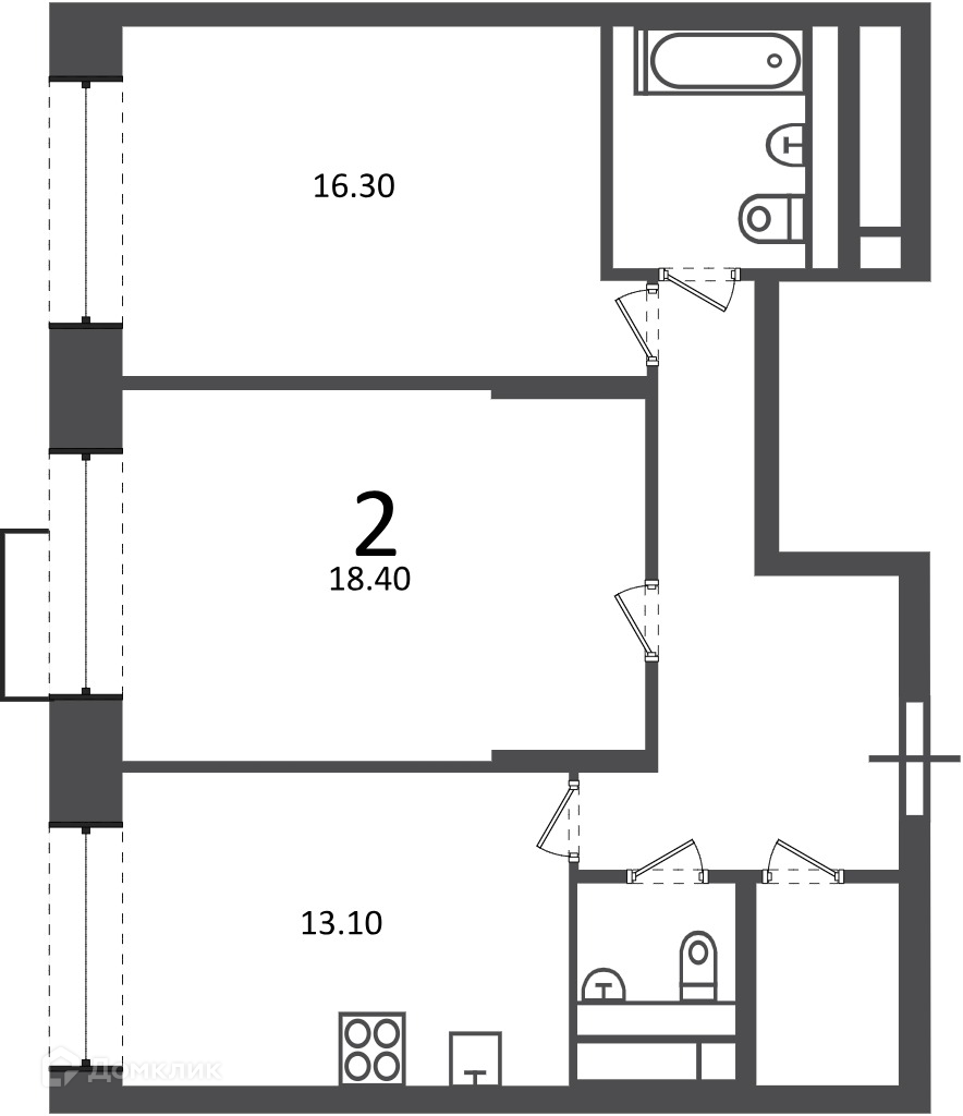 Планировка 2-комн. в ЖК «Клинская ул., д. 2А (Московские кварталы)»