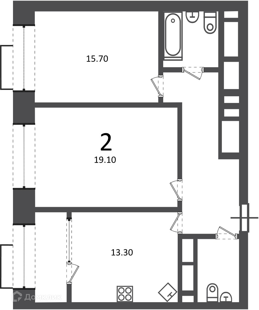 Планировка 2-комн. в ЖК «Клинская ул., д. 2А (Московские кварталы)»