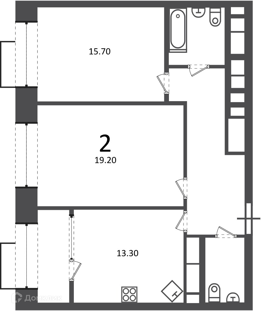 Планировка 2-комн. в ЖК «Клинская ул., д. 2А (Московские кварталы)»