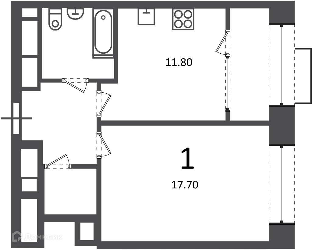 Планировка 1-комн. в ЖК «Клинская ул., д. 2А (Московские кварталы)»