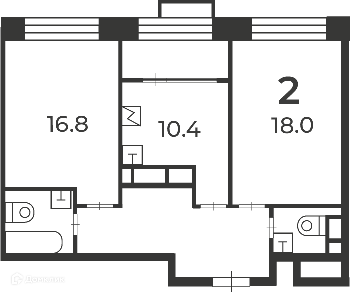 Планировка 2-комн. в ЖК «Клинская ул., д. 2А (Московские кварталы)»